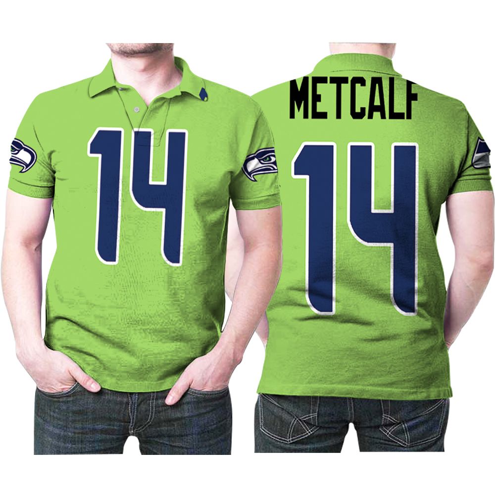 Art Seattle Seahawks Dk Metcalf 14 American Football Team Green Color Rush Legend Jersey Style Polo Shirt