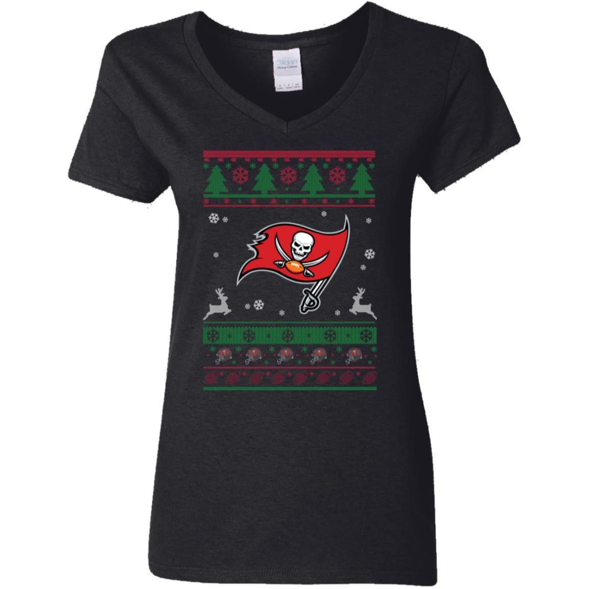 Tampa Bay Buccaneers Logo Football Teams Ugly Christmas Sweater Women V-Neck T-Shirt