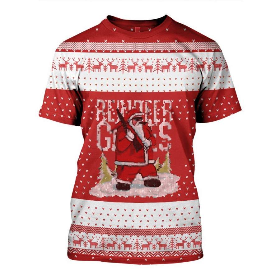 3D All Over Printed Christmas Ugly Sweater Hunting Reindeer Shirt