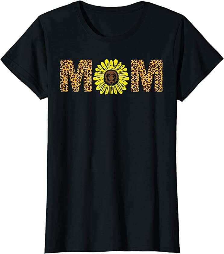 Womens Leopard Sunflower Mom Vintage Mothers Day Mommy Mama Women T-Shirt