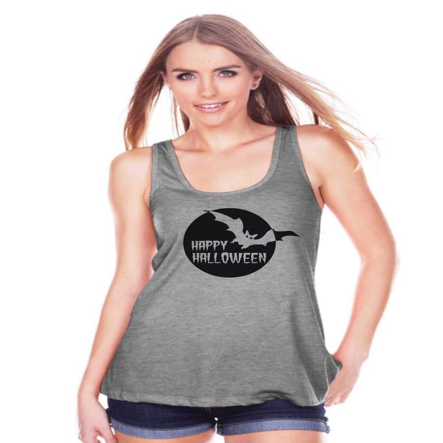 Womens Halloween Shirt - Black Bat Happy Halloween Shirt - Ladies Halloween Party Shirt - Adult Halloween Costumes - Grey Halloween Tank Top x Halloween costumes 2024