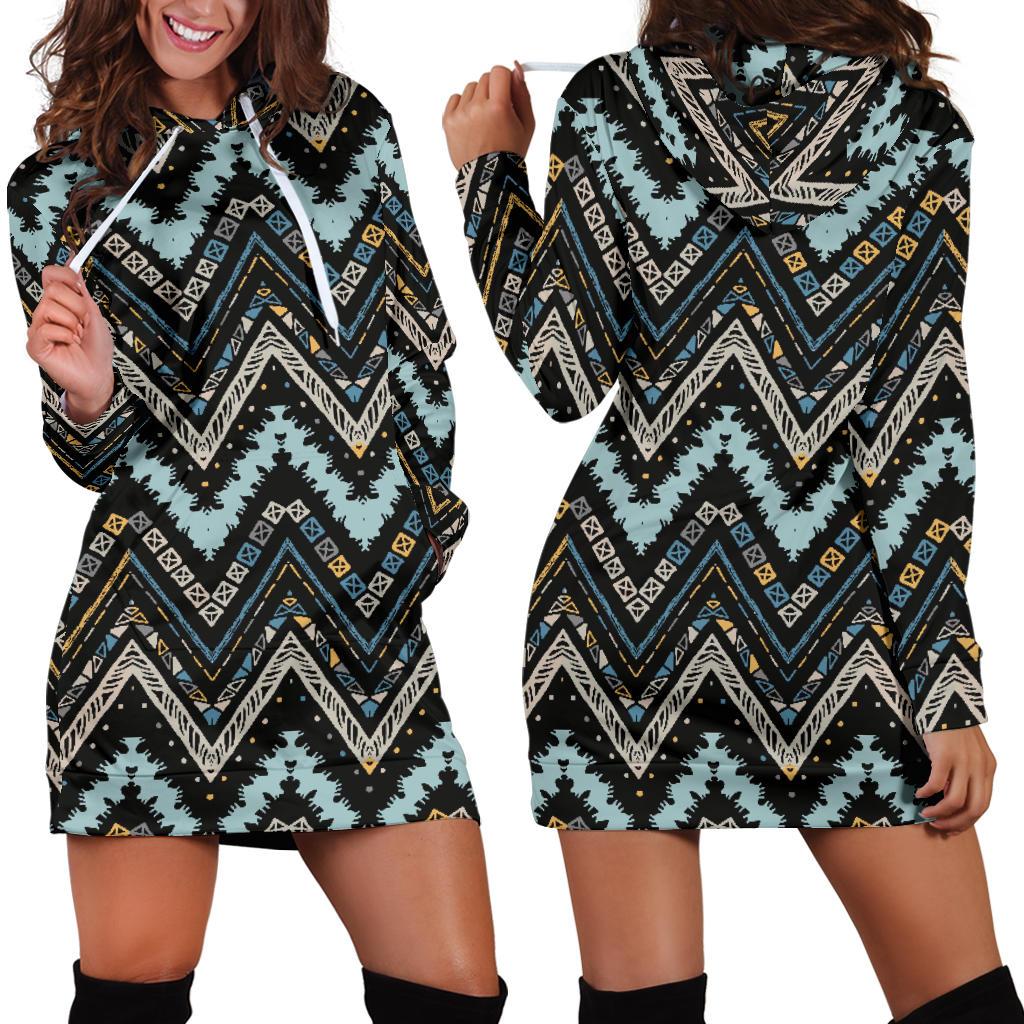 Zigzag Chevron African Afro Dashiki Adinkra Kente Women Hoodie Dress