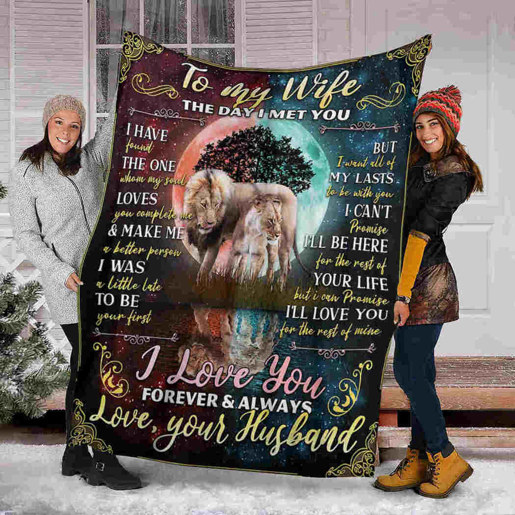 To My Wife I Love You Forever & Always, Lion Couple Fleece Blanket Gift For Valentine’S Day To Wife Home Decor Bedding Couch Sofa Soft And Comfy Cozy