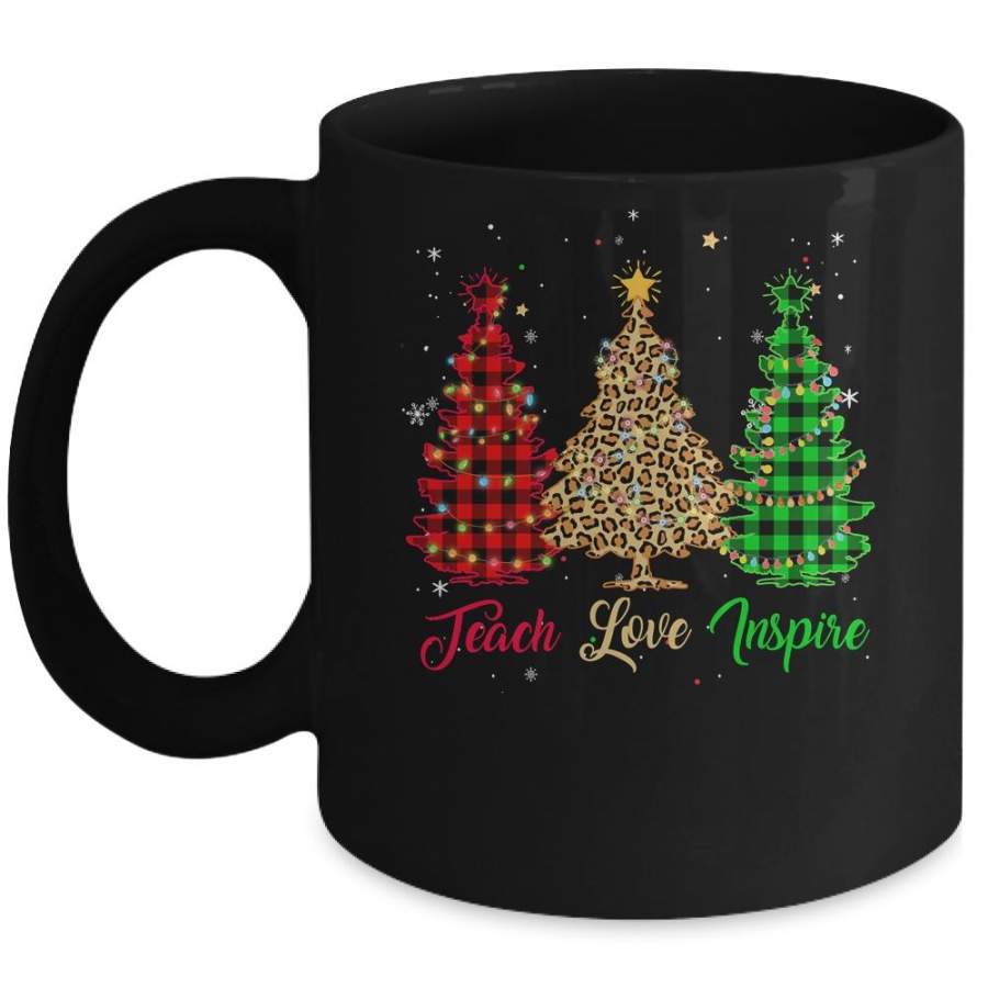 Teach Love Inspire Teacher Christmas Tree Red Plaid Leopard Mug