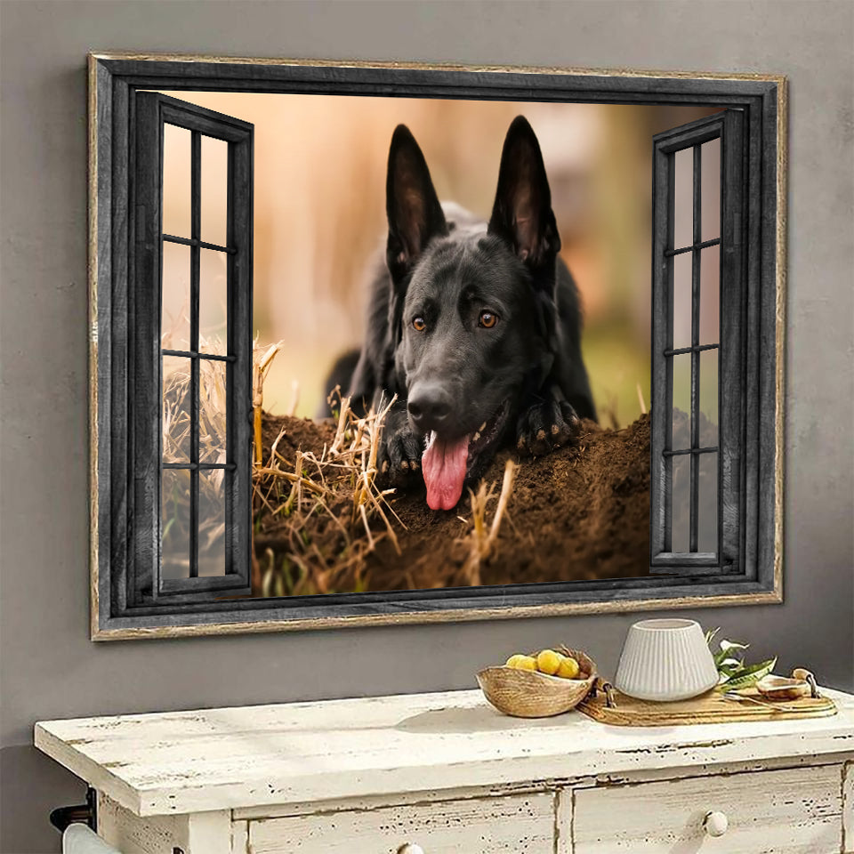 Black German Shepherd Tongue Out 3D Wall Arts Painting Prints Home Decor Th0402-Ptd