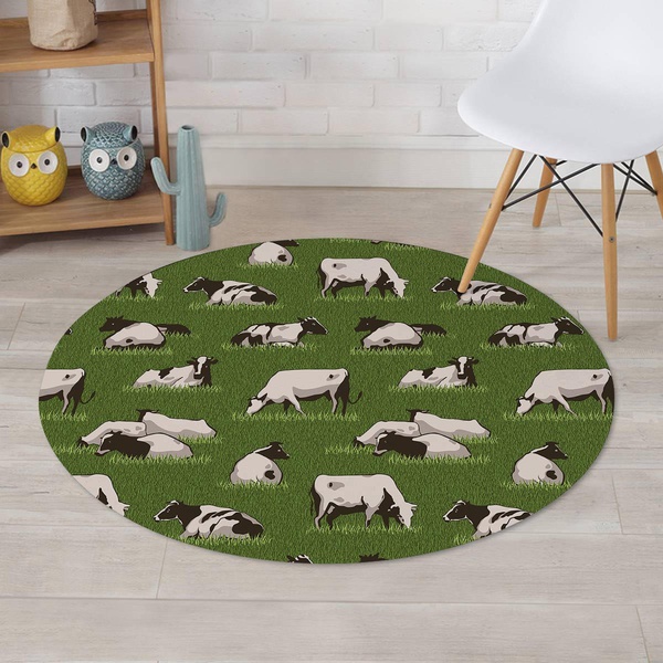 Cow In Grass Print Round Rug