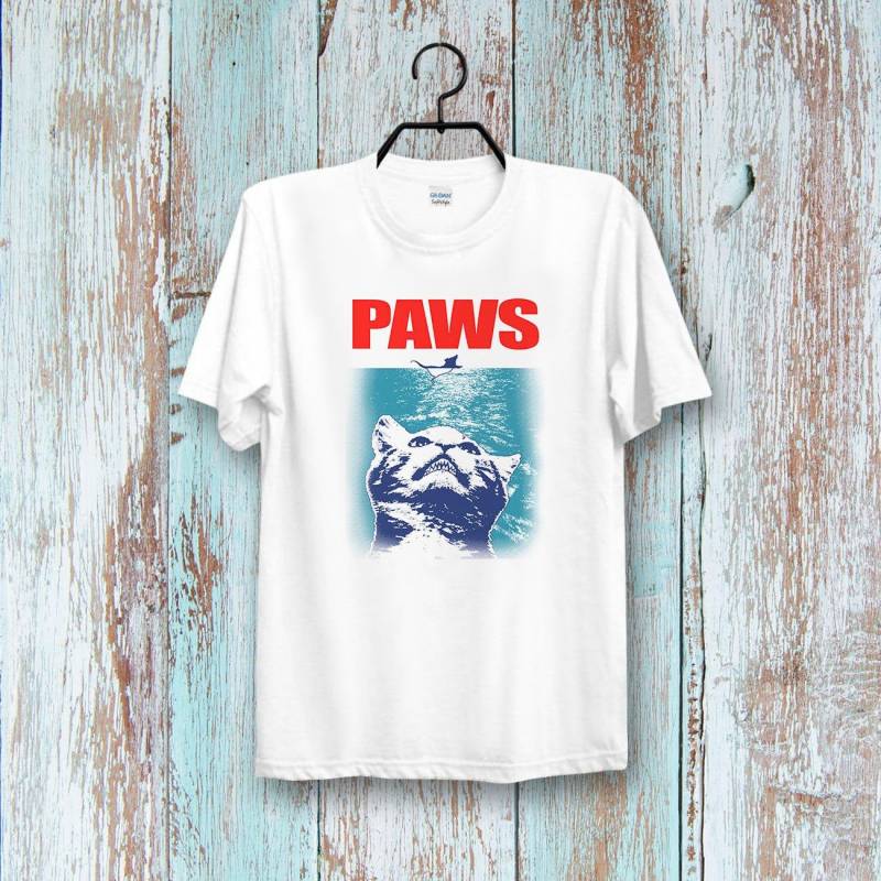 Crushtee Funny Paws Jaws cats kittens Tee Top Retro Super CooL Vintage Style Unisex & Ladies T shirt 394B Long Sleeve Hoodie