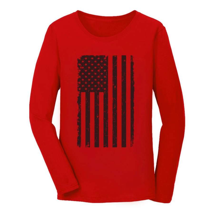 Vintage Distressed USA Flag – Big Black American Flag Women Long Sleeve T-Shirt