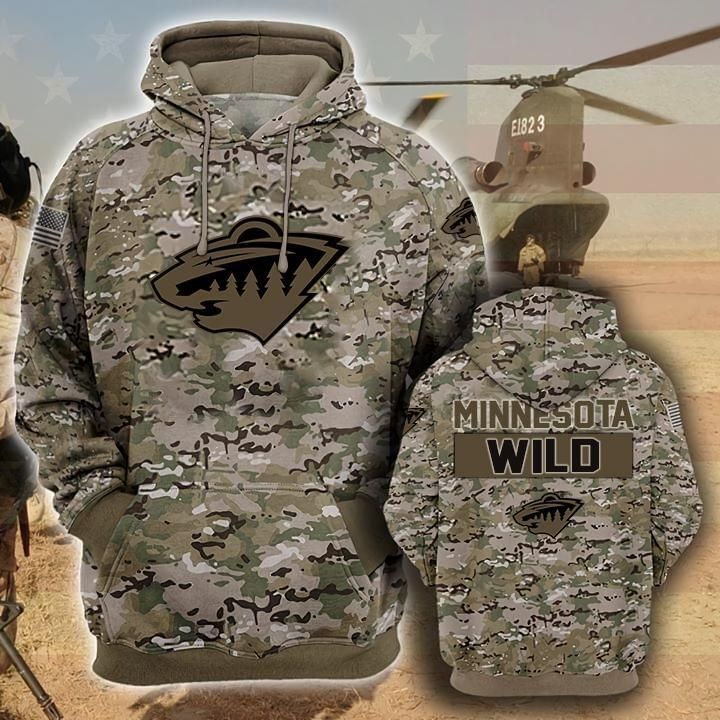 Minnesota Wild Camouflage Veteran 3D Cotton T-Shirt Hoodie