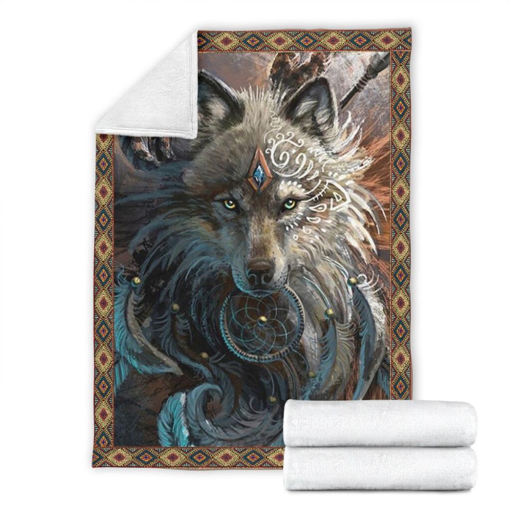 Animal Wolf Brocade Motifs Fleece Blanket Family Gift Home Decor Bedding Couch Sofa Soft And Comfy Cozy