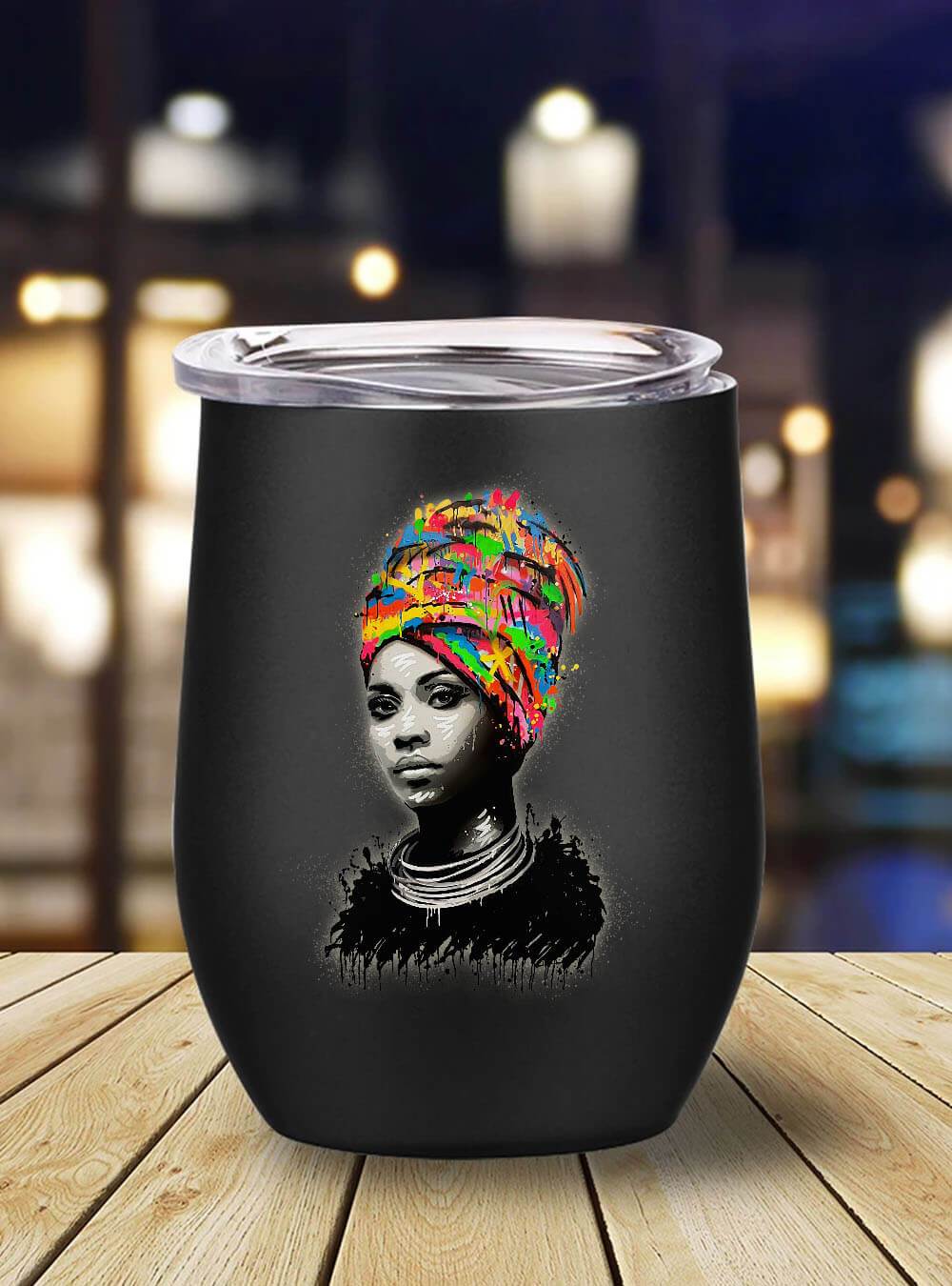 African American Tumbler Black Woman Art Beautiful Girl Stainless Steel Wine Tumbler Mug Afrocentric Inspired Gift Ideas BPS5105