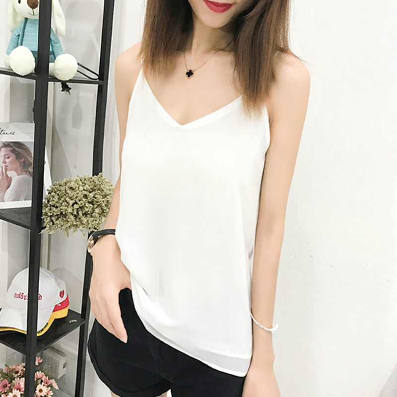 Summer Korean Fashion Chiffon Women Camis Streetwear Sleeveless Black Female Tank Tops Slim Pink Shirt Spaghetti Strap Tank Top alx