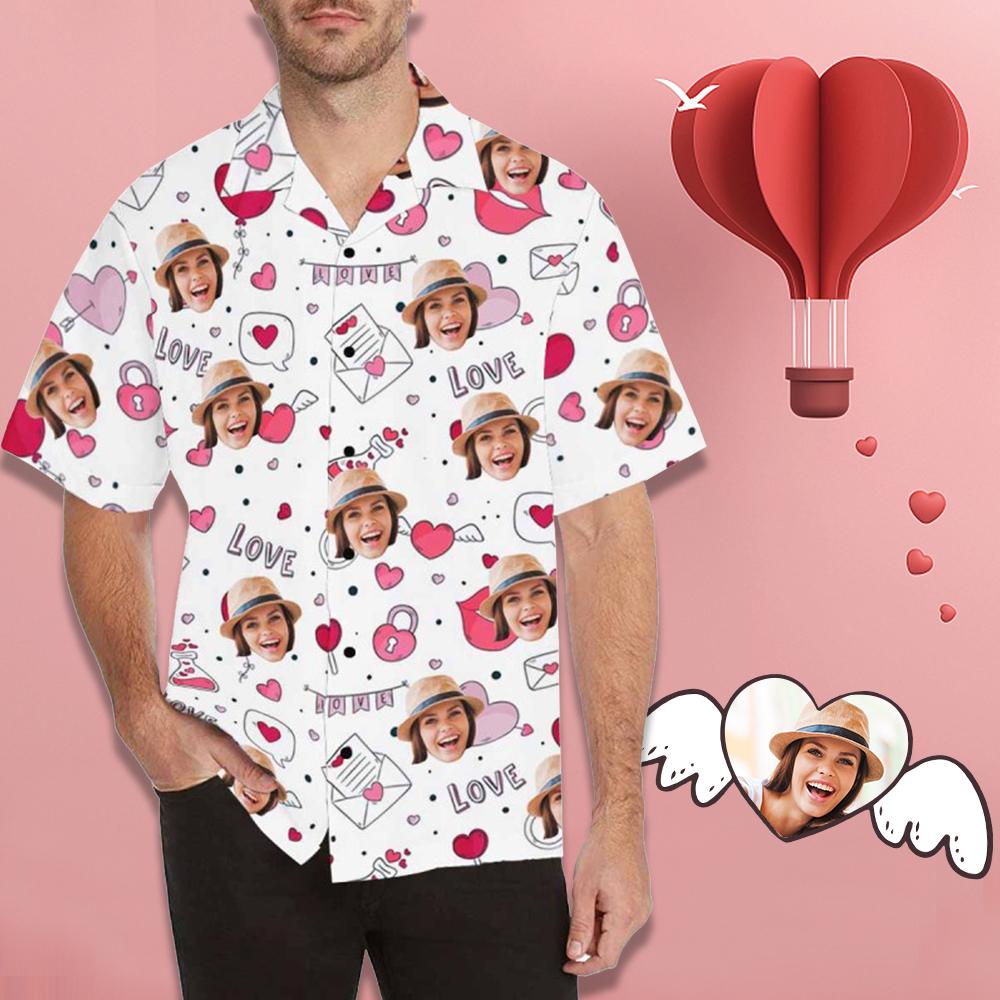 Custom Face Love Pink Heart All Over Print Hawaii Shirt Ha78379