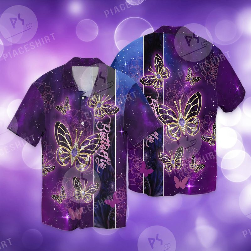 Beautiful Purple Butterfly Lotus Flower Full Print Hawaii Shirt Ha39670