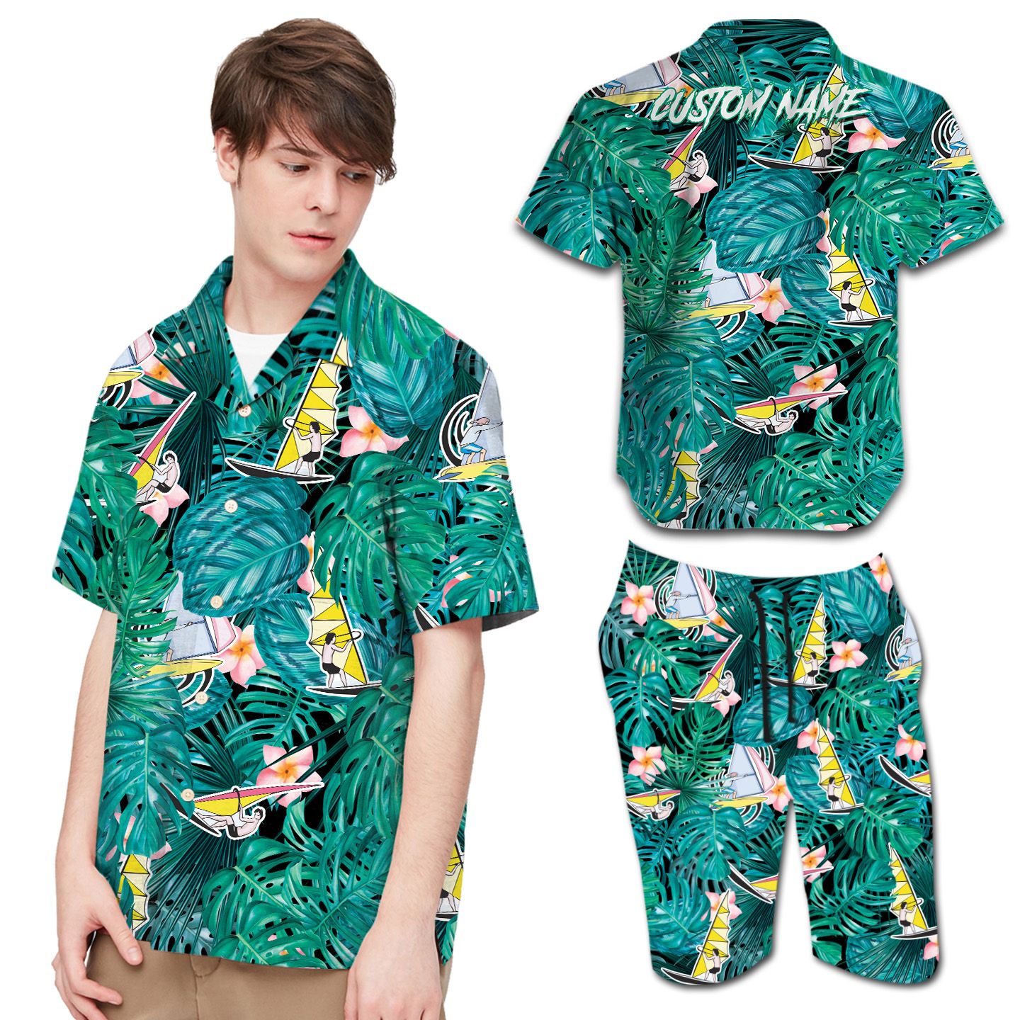 Sailing Plumeria Tropical Leaves Custom Name Hawaii Shirt For Men In Daily Life Ha77244