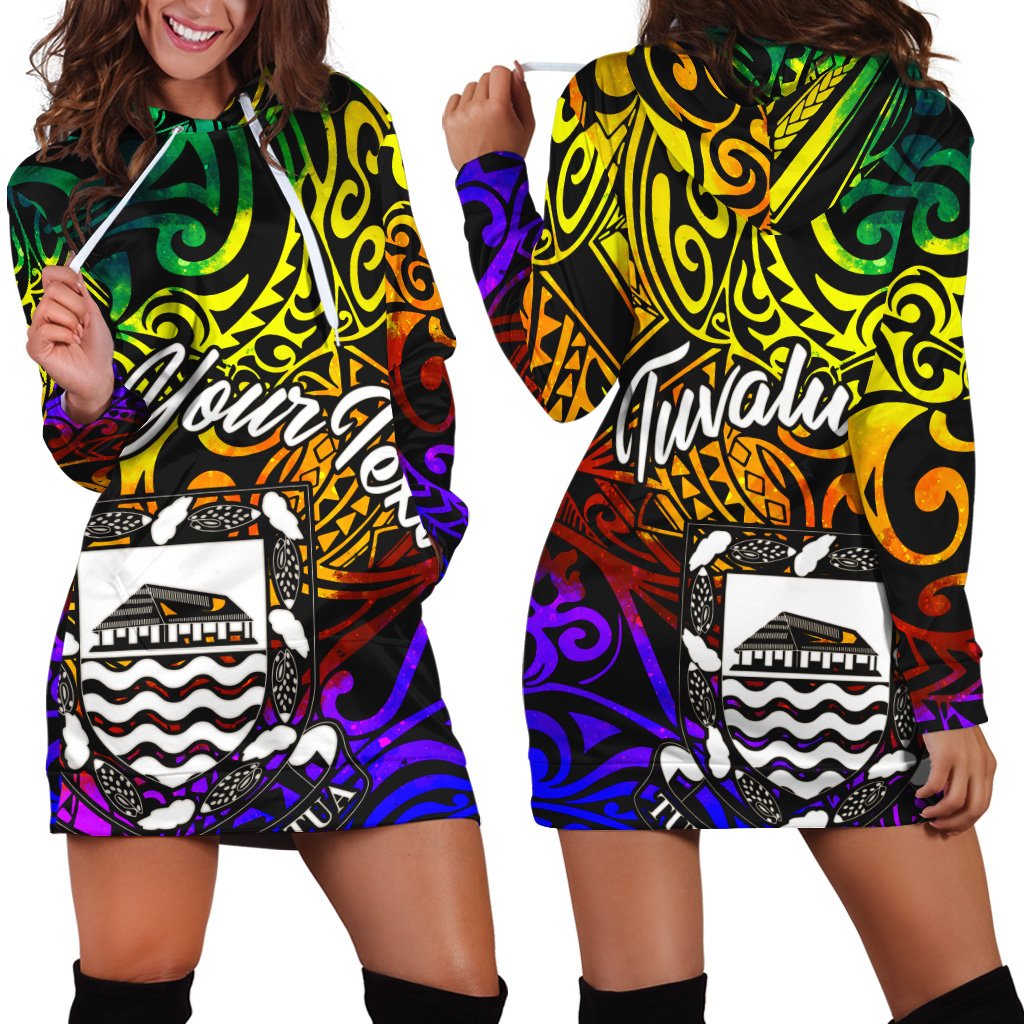 Tuvalu Custom Personalised Hoodie Dress – Rainbow Polynesian Pattern – BN11