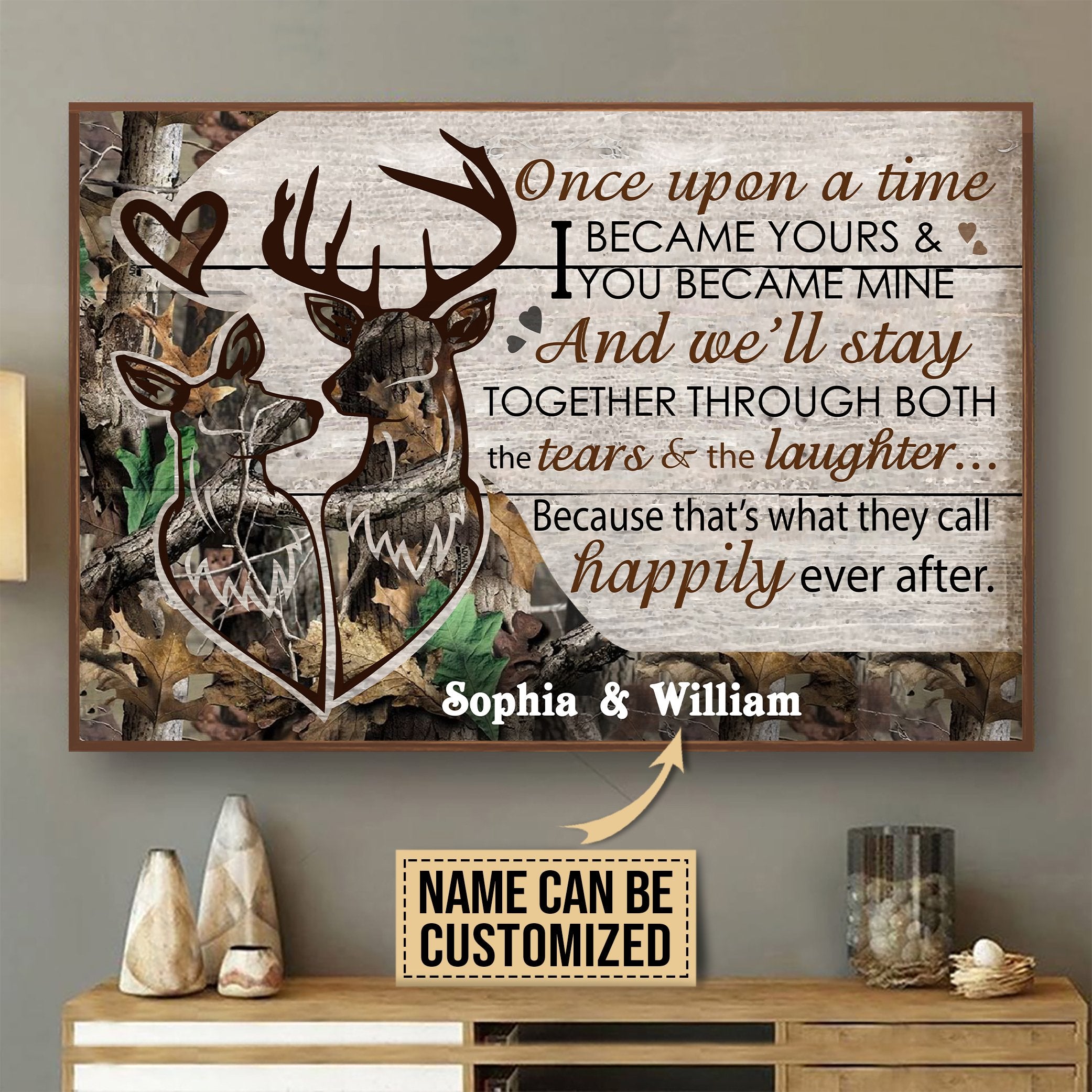 Aeticon Gifts Personalized Deer Couple Camo Once Upon A Time Canvas Mom Dad Gift Home Decor