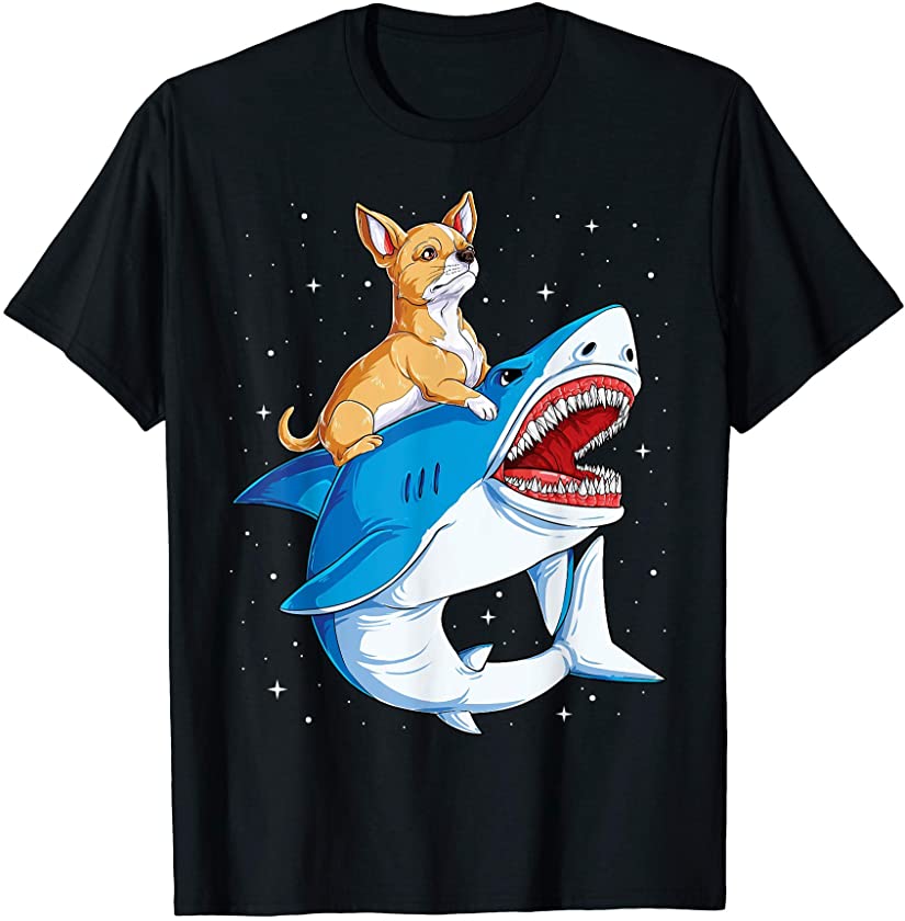 Chihuahua Riding Shark Jawsome Dog Lover Gifts Space Galaxy T-Shirt