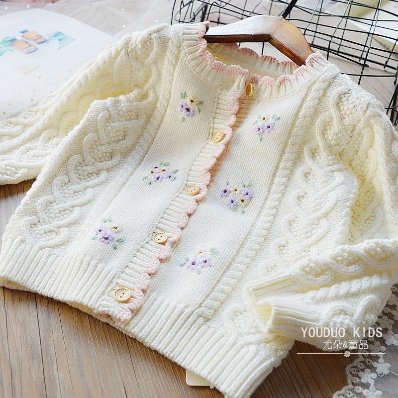 Autumn Teens Girl Winter Clothes Cardigan Children Floral Sweaters Tops Clothing Long Sleeve Casual Kids Pull Fille Tiny Cottons alx