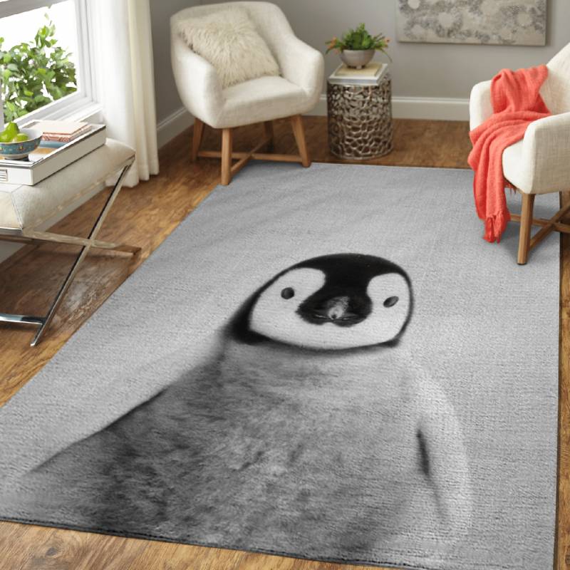 Baby Penguin BW – Animals Black & White Area Rug Carpet