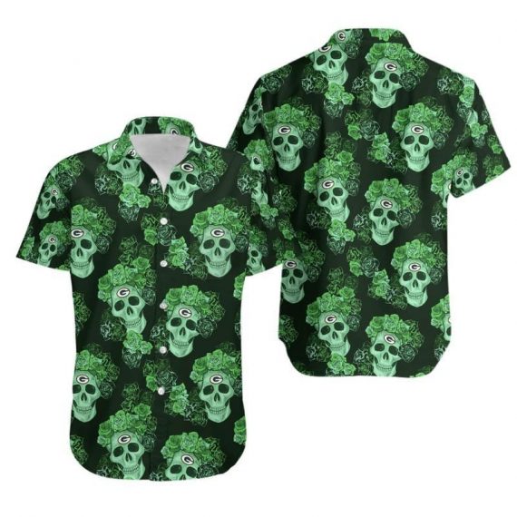 Gift For Husband Dad Green Bay Packers Mystery Skull And Flower Hawaii Shirt Ha1107