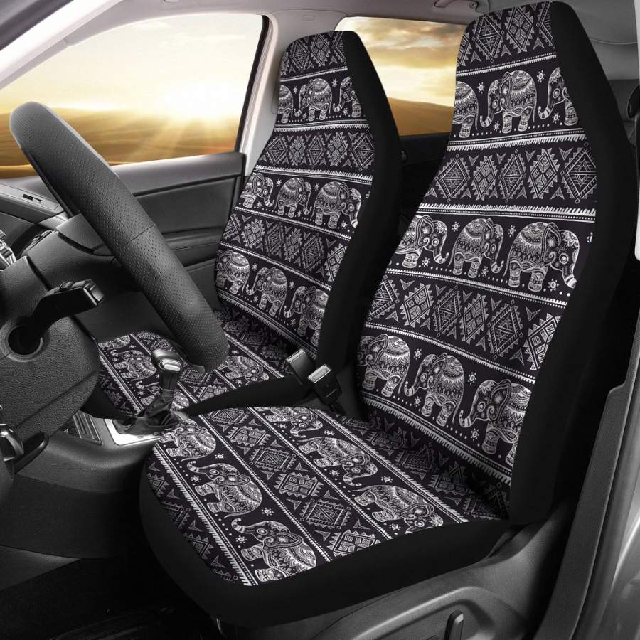 Black Aztec Elephant Pattern Print Universal Fit Car Seat Cover