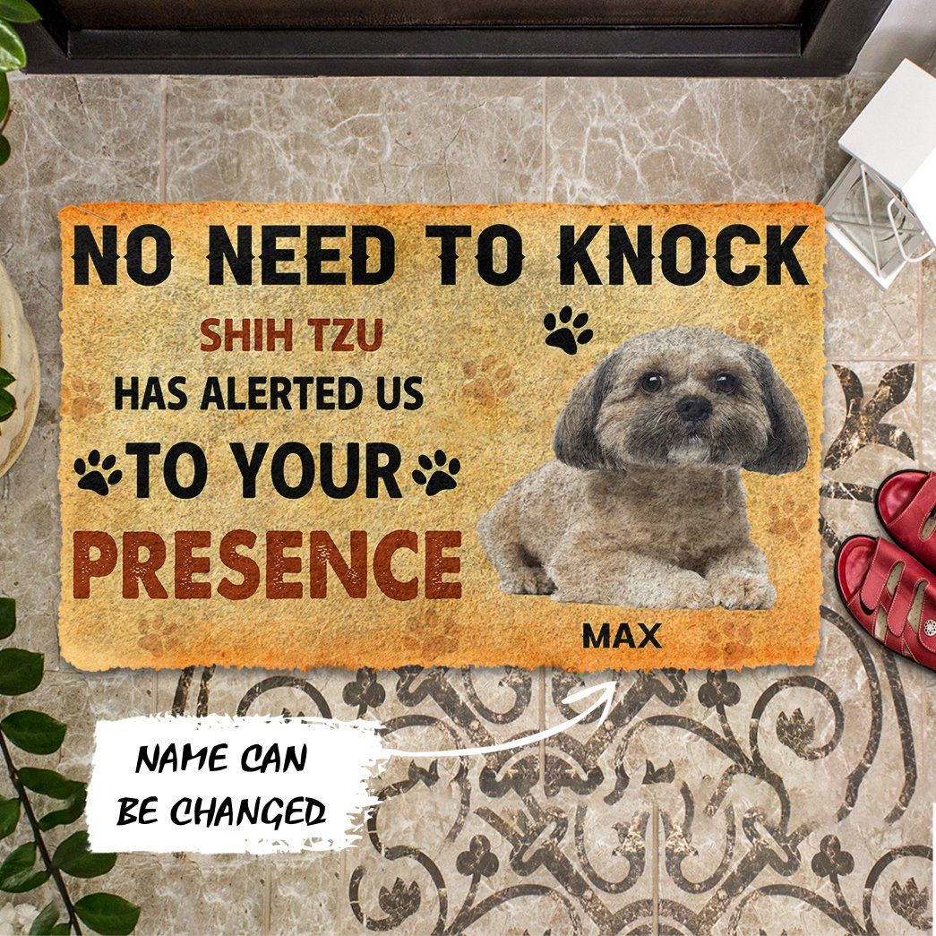 3D No Need To Knock Shih Tzu Dog Custom Name Doormat