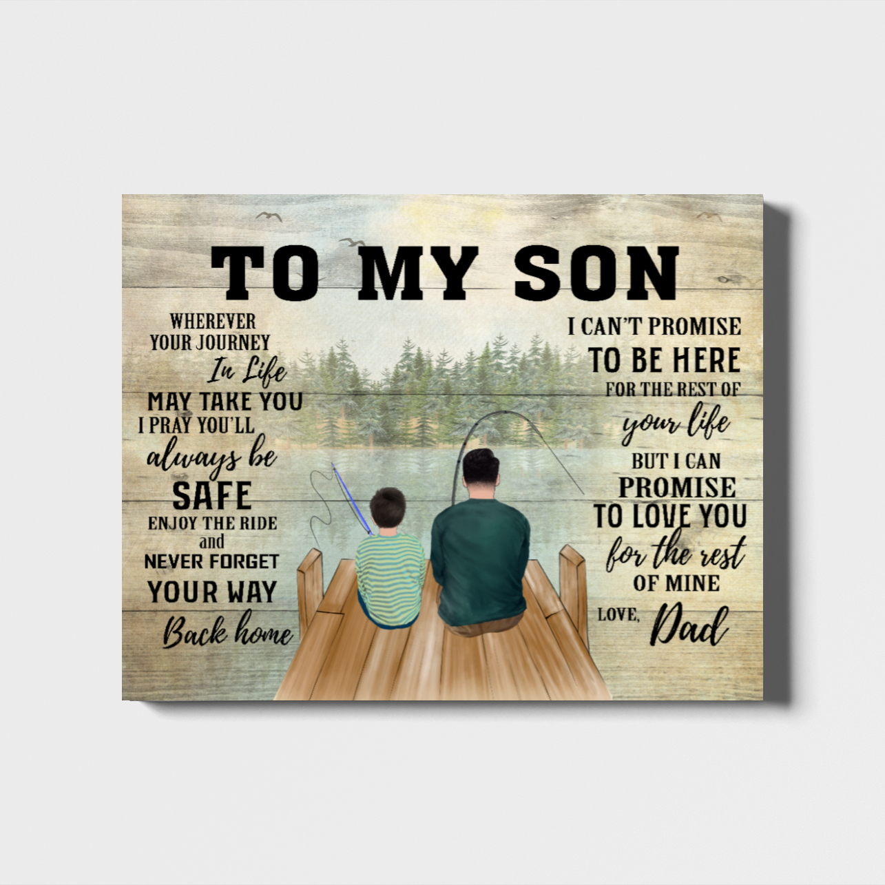 [Personalized Name] Dad To Son Landscape  Gift For Dad And Son Gift For Home Decor Gift For Fishing Lovers Canvas Prints, Matte Canvas