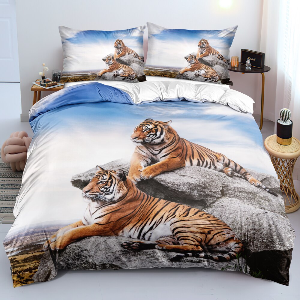 3D Digital Blue Eyes Tiger Duvet Cover Set Soft Blanket Cover Set Twin Queen King Size Bedding Set