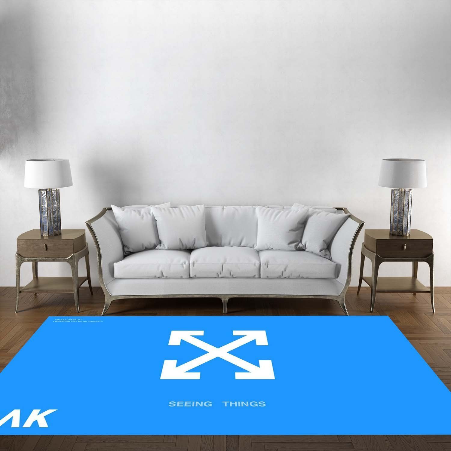 Off-White Logo Area Rug, Hypebeast Living Room Bedroom Carpet, Fashion Brand Floor Mat Home Decor