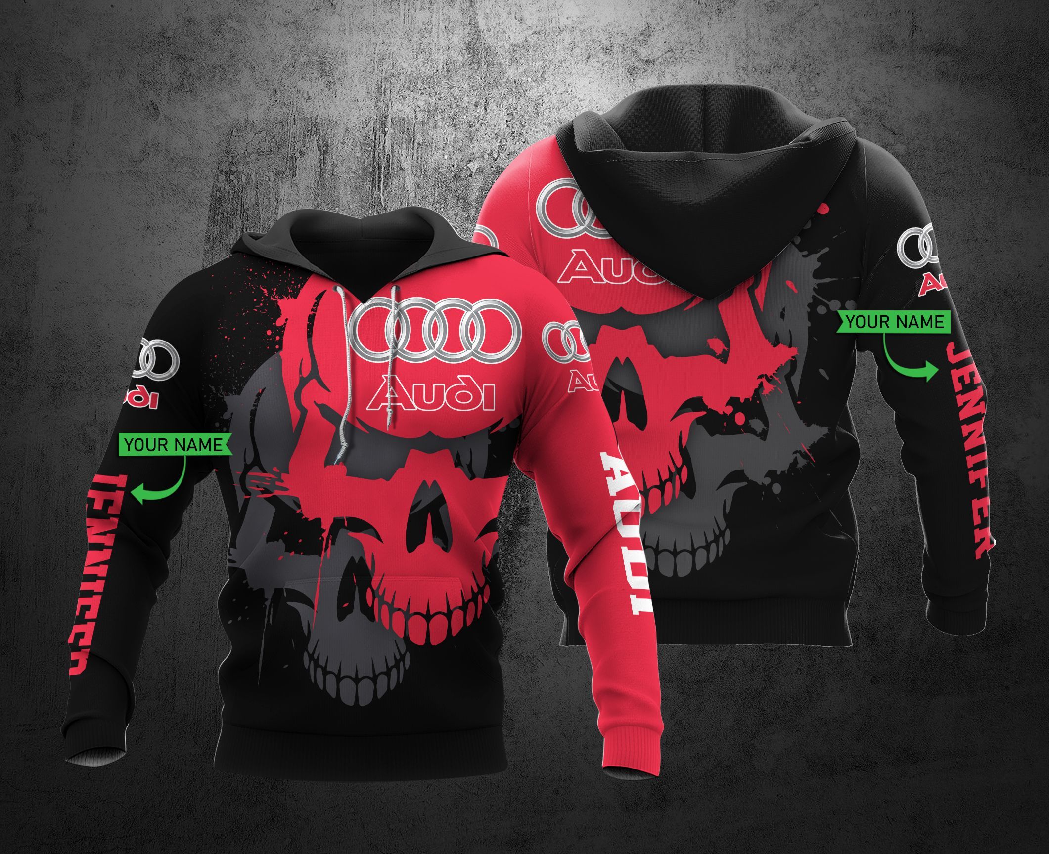 Personalized THA67 3D Hoodie Audi Skullcar