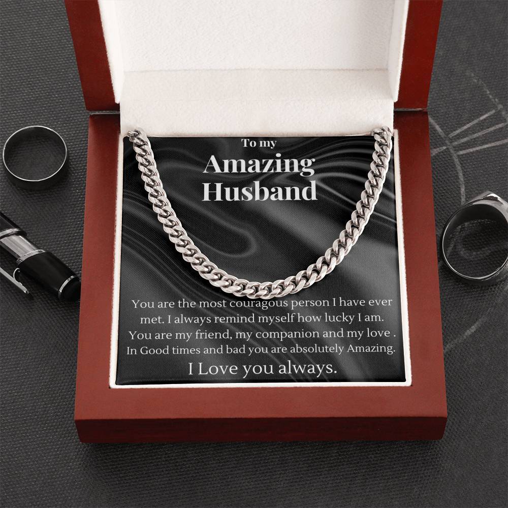 To My Amazing Husband Cuban Chain Necklace – Valentine’S Day Gift For Him