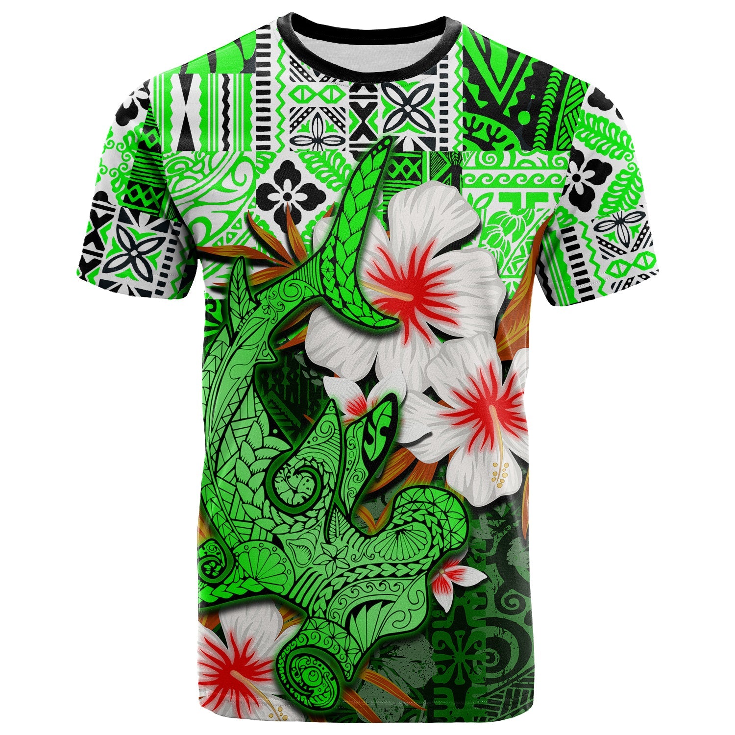 Hammerhead Shark T Shirt Hawaiian Style Green Ha96645