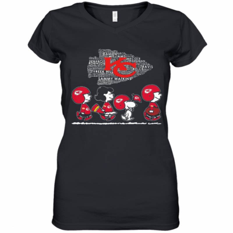 The Peanuts Kansas City Chiefs Team Football Women's V-Neck T-Shirt