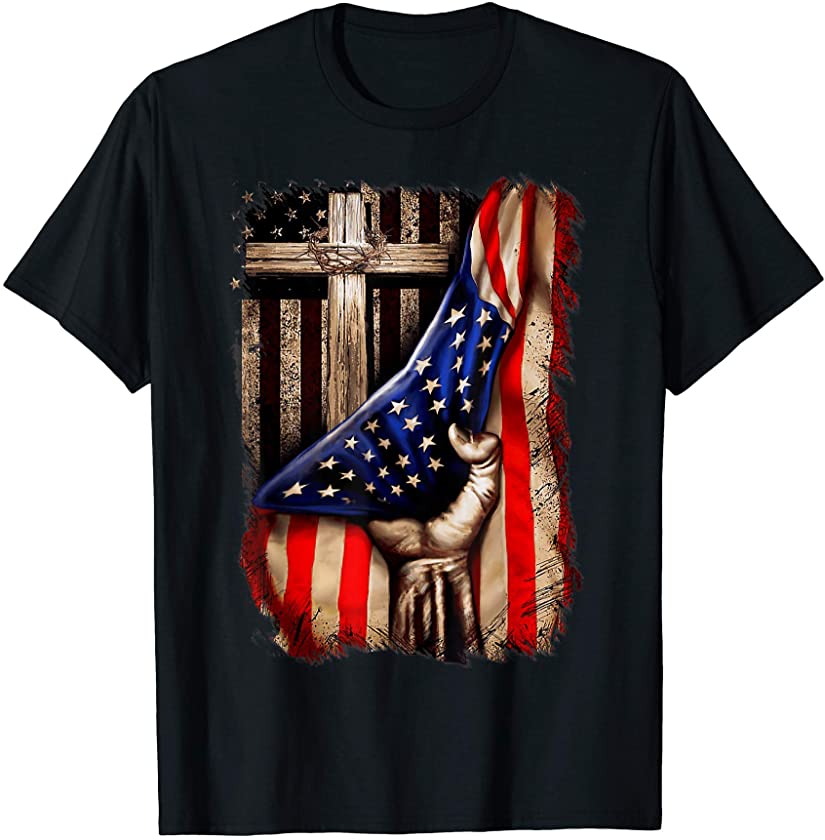 Vintage Retro Christian Cross American Flag I Love Jesus T-Shirt