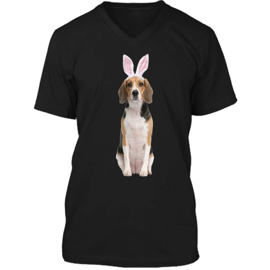 Beagle Wearing Easter Bunny Ears Dog T-Shirt Mens Printed V-Neck T