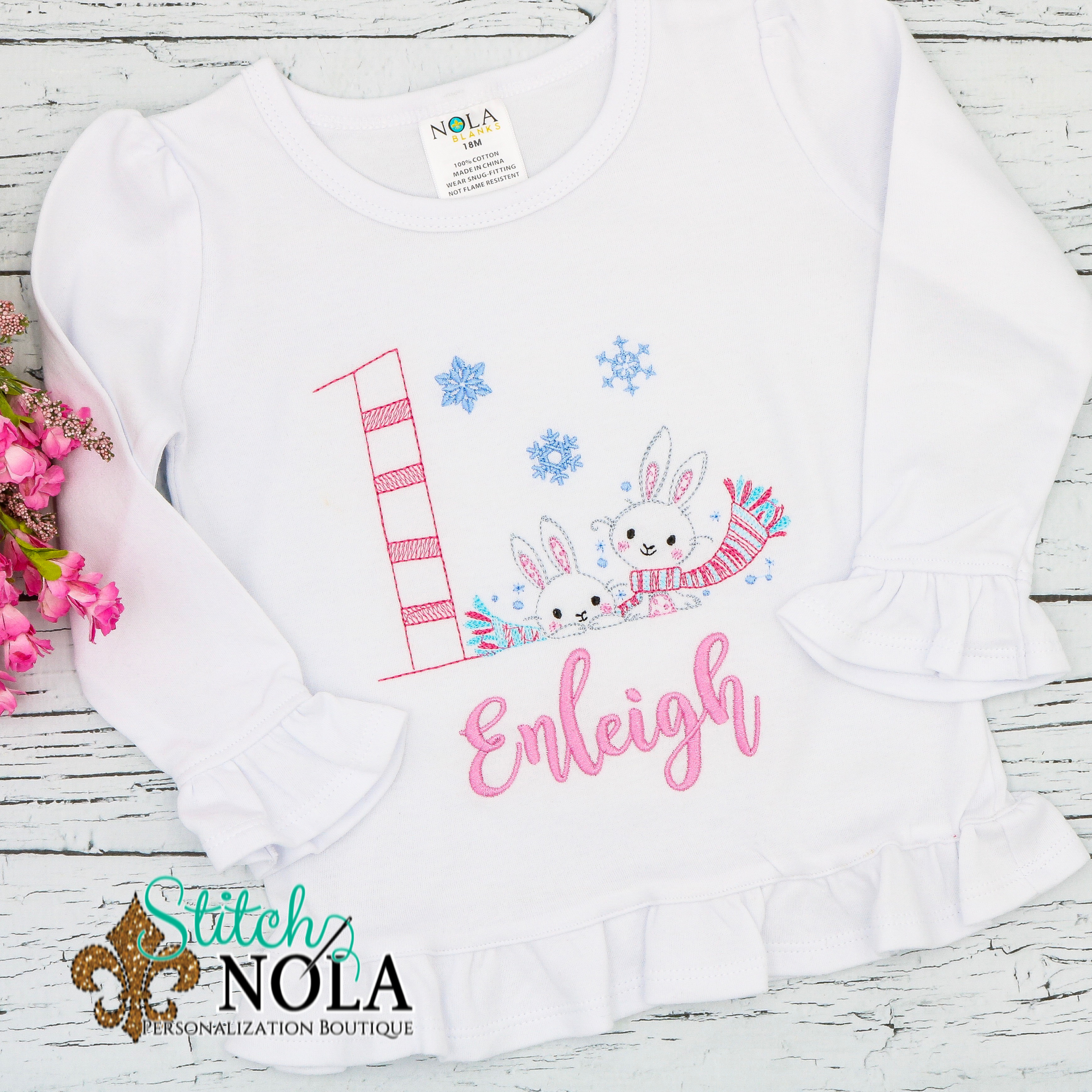 Personalized Birthday Snow Bunny Sketch Shirt