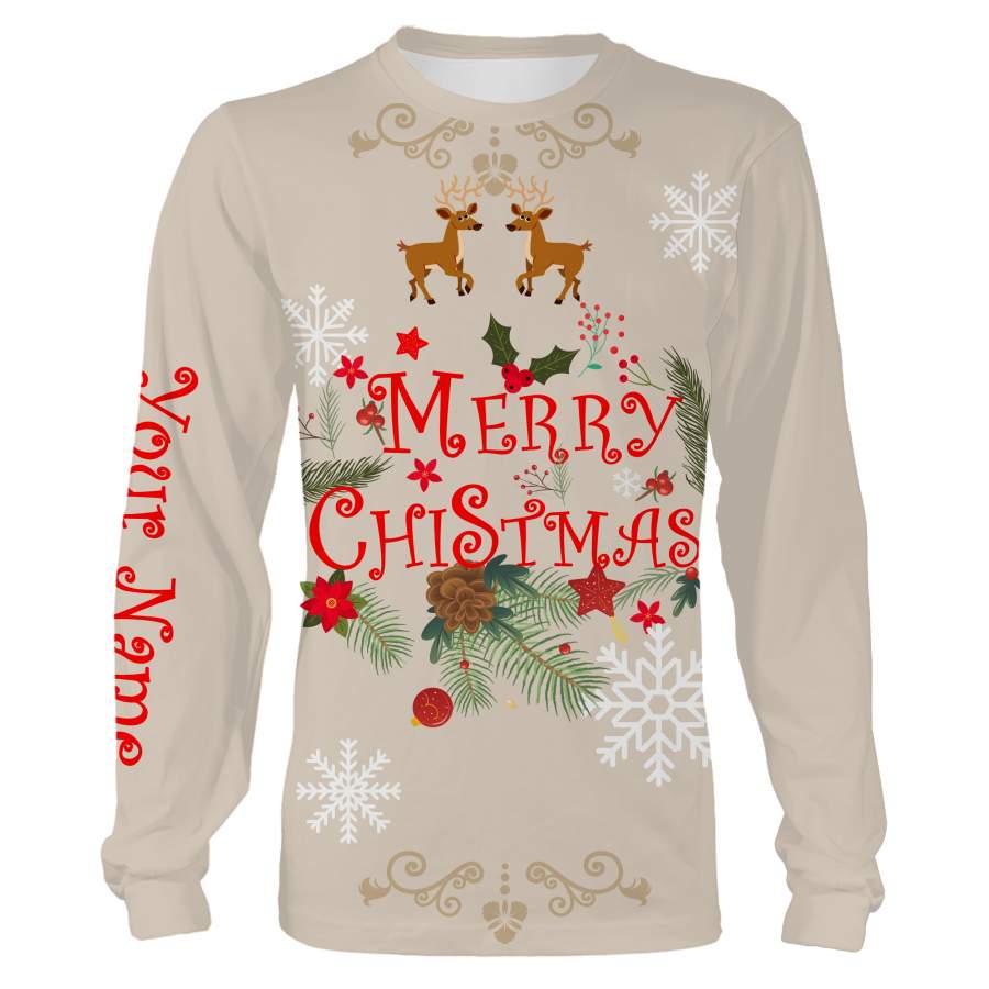 Merry Christmas custom name 3D All over print Sweatshirt, T-shirt, Long sleeves, Hoodie – Christmas gift shirt FSD586