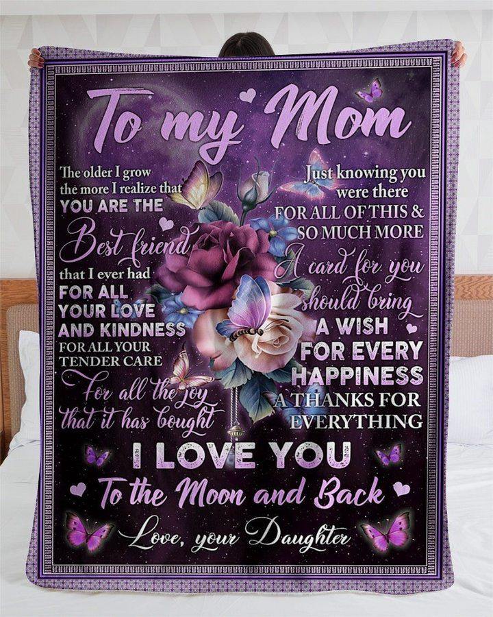 [Personalized Name] Roses I Love You To The Moon And Back –  Gift For Mommy, Gift For Home Decor, Gift For Family  – Fleece Blanket