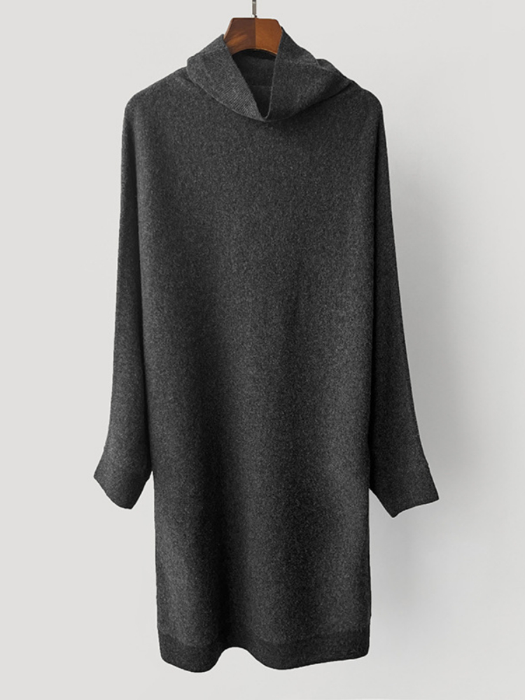 Women Mini Dress 2022 Autumn and Winter New Wool and Cashmere Turtleneck Knitted Dolman Sleeves Draped Women Dress alx