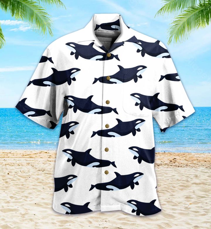 Killer Whale White Hawaiian Shirt 3D