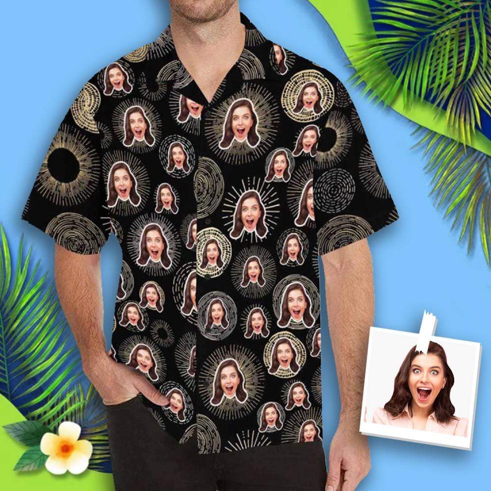 Custom Face Black Style All Over Print Hawaii Shirt Ha97037