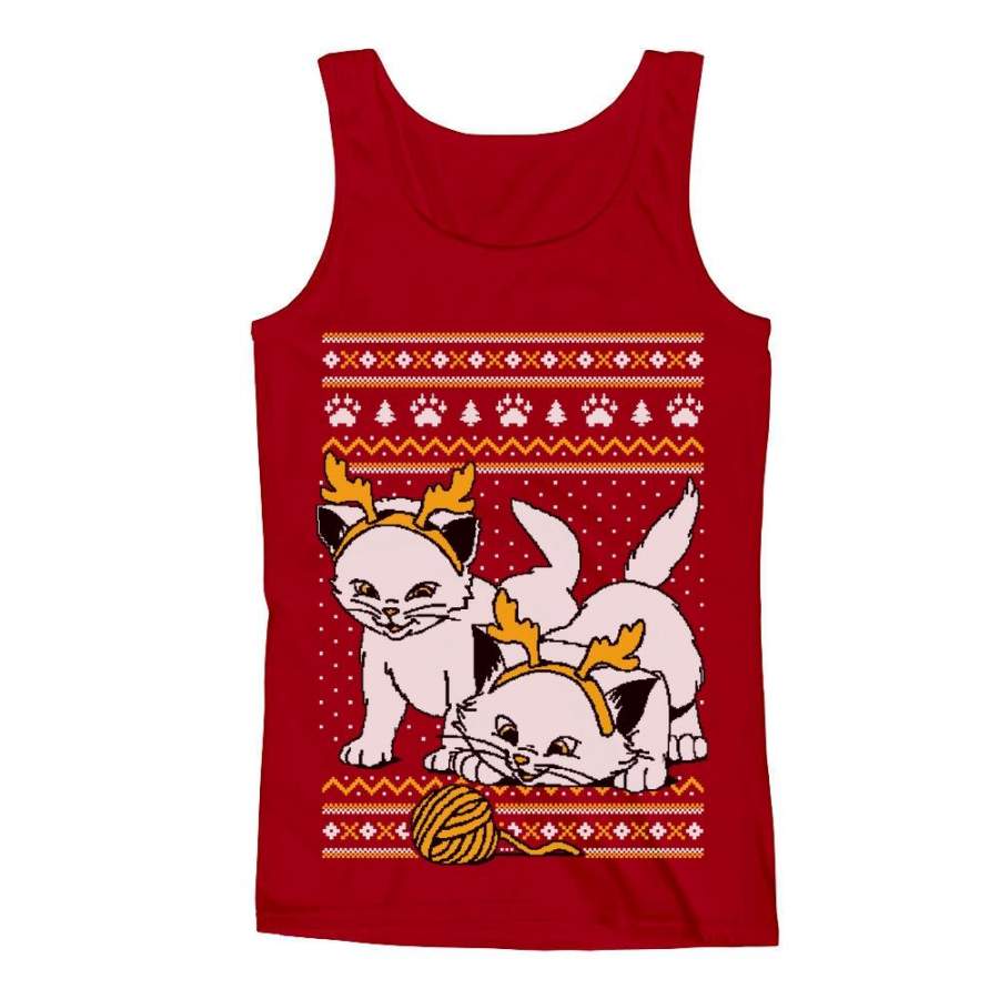 Cats with Reindeer Antler Headband Ugly Christmas Men’s Tank Top