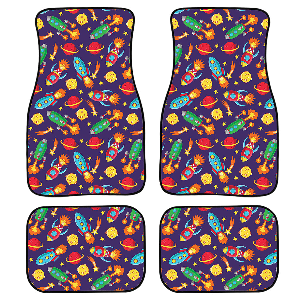 Space Rockets Pattern Print Front And Back Car Floor Mats, Front Car Mat