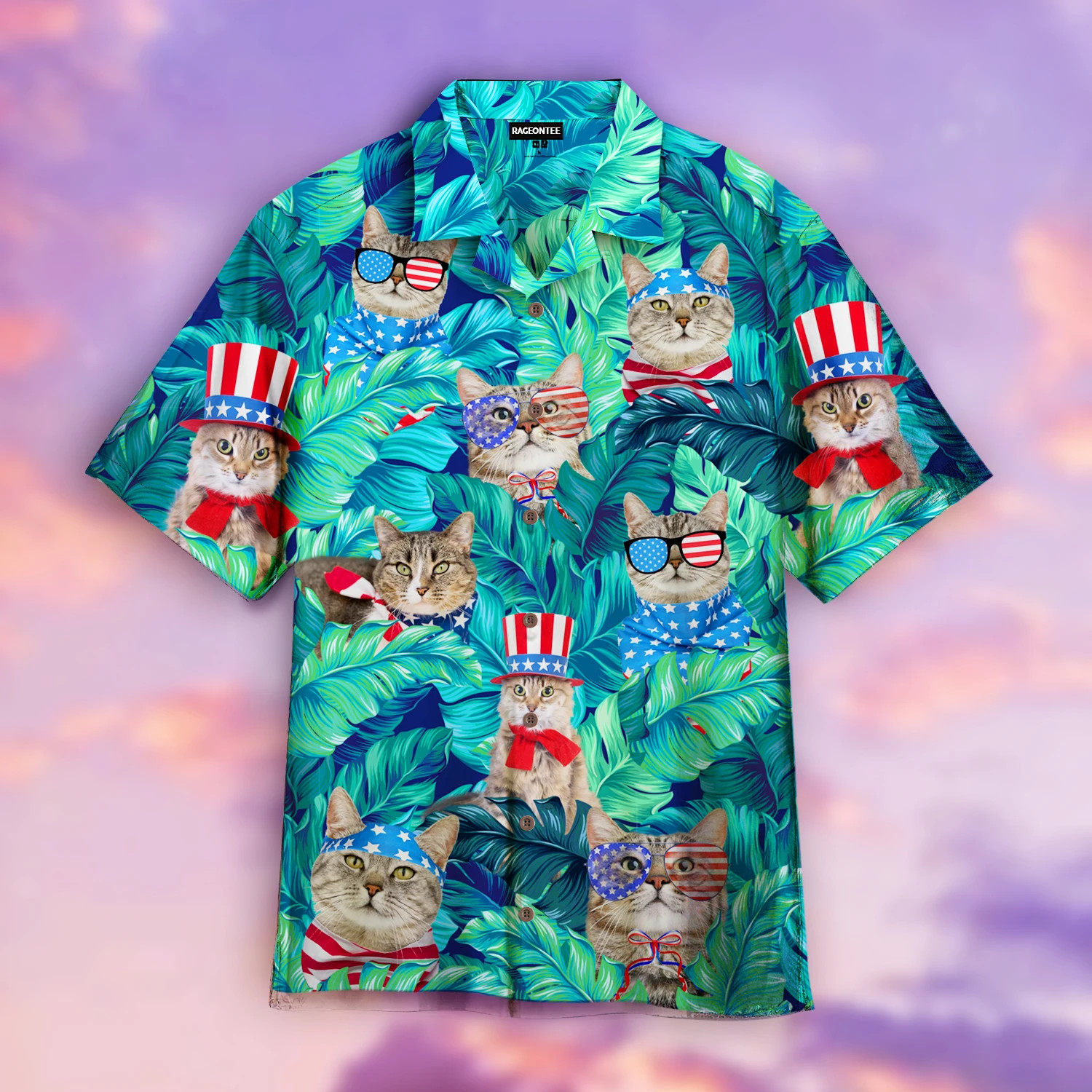 Cute Funny Cat American Flag Style Hawaii Shirt Unisex Adult Ha45571