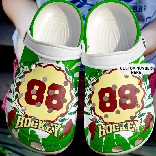 Hockey Passion Green Personalize Clog Custom Crocss Clog Number On Sandal Fashion Style Comfortable For Women Men Kid