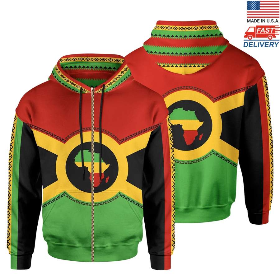 African Zip-Up Hoodie – African Reggae Map Hoodie – Made in USA BN39