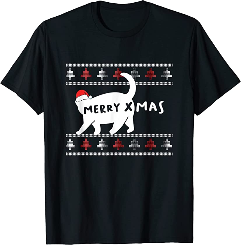 Ugly Christmas Cat Merry X-Mas New Year Kitten Santa Claus T-Shirt