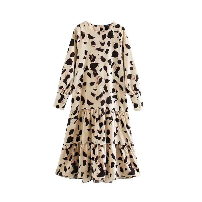 stylish print midi  animal pattern long sleeve straight style dresses