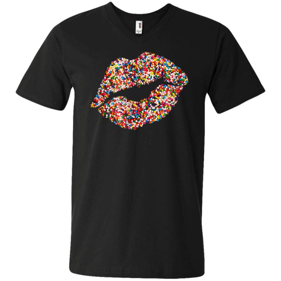 AGR Lips Shirt Candy Sprinkles Lipstick Kiss Bridesmaids Unisex V-neck